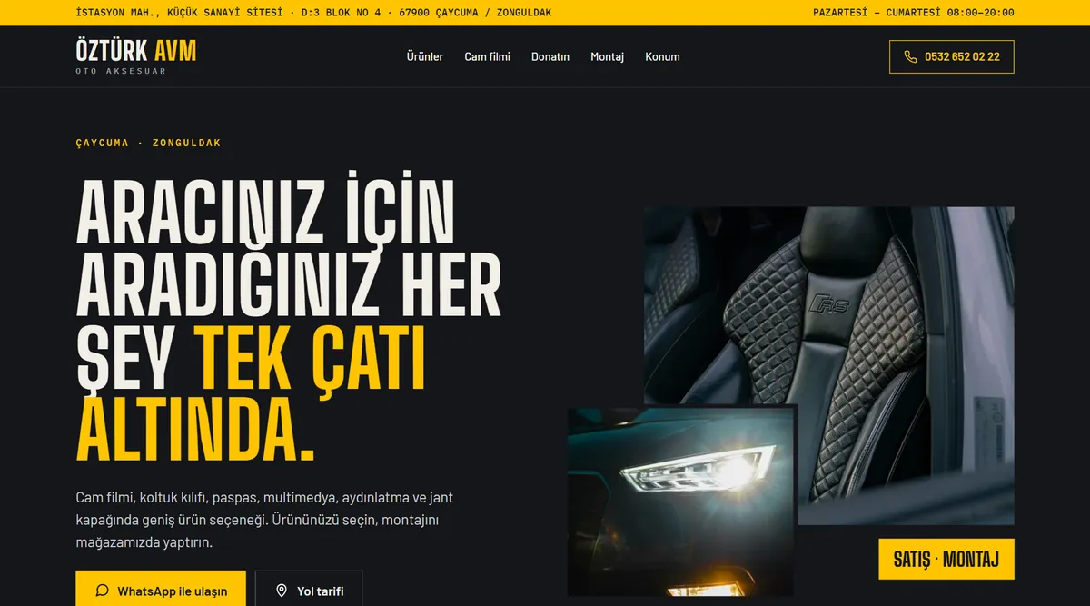 Oto aksesuar mağazası · Öztürk Oto Aksesuar AVM · Örnek tasarım